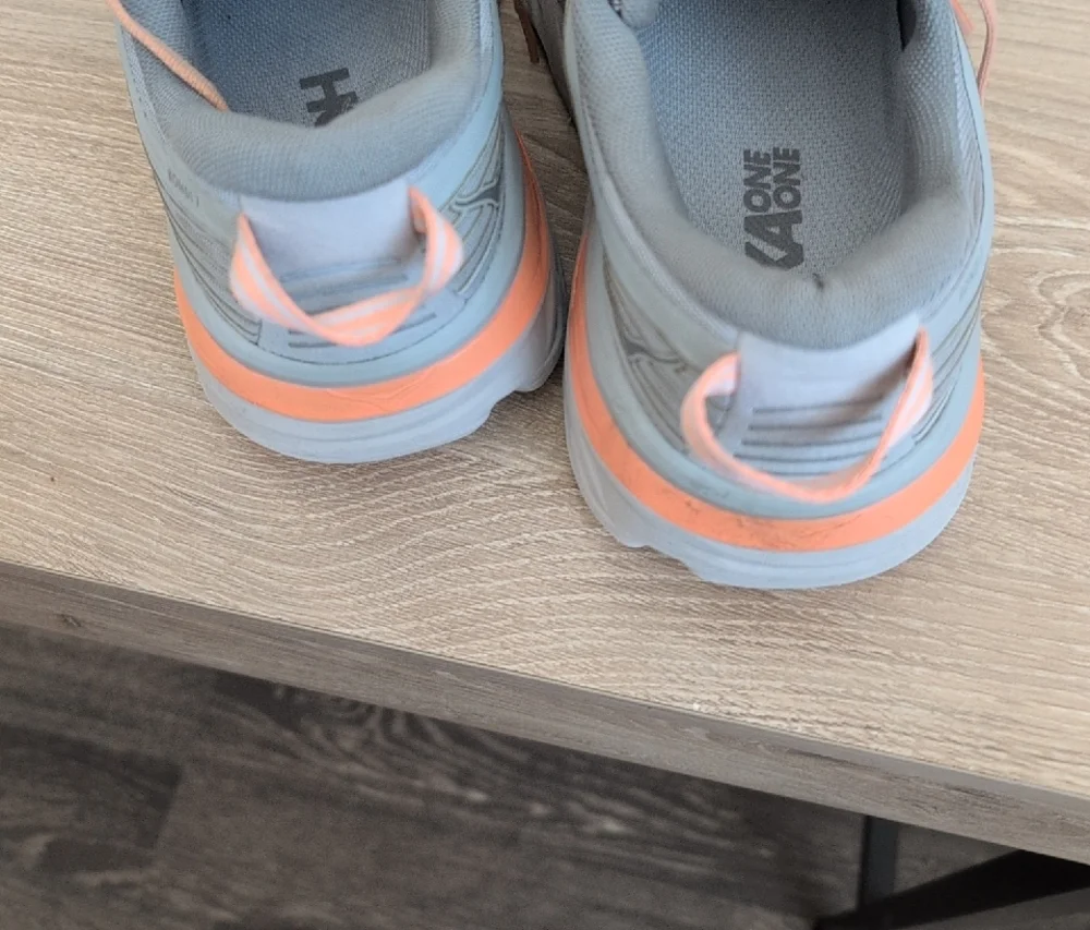 Hoka One One Women's Light Gray and Peach Athletic Running Shoes - Picture 2 of 4